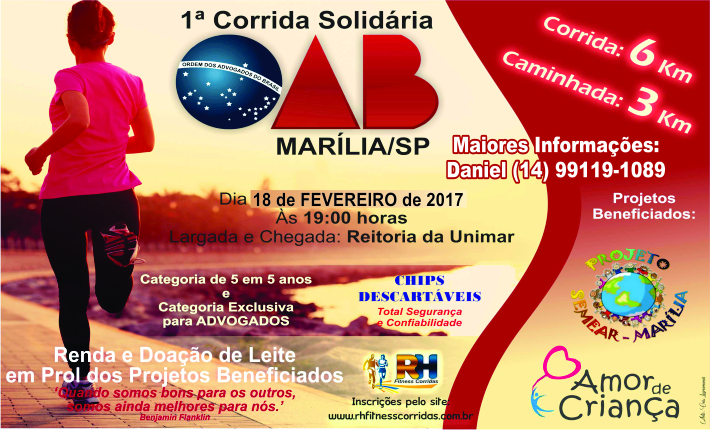 1ª Corrida Solidária OAB Marília acontece no próximo final de semana