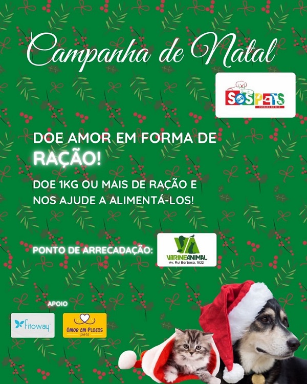 SOS Pet promove campanha de arrecadação de ração para o Natal