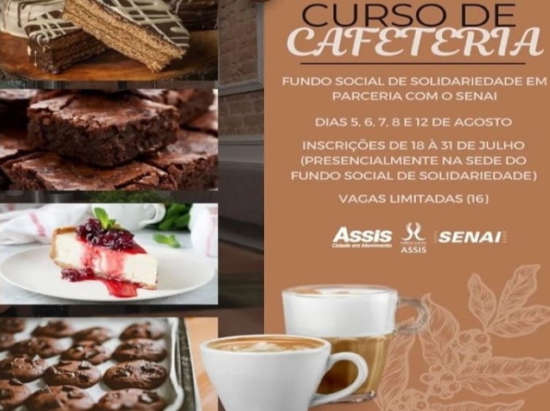 Inscrições abertas para curso de confecção de produtos para cafeterias