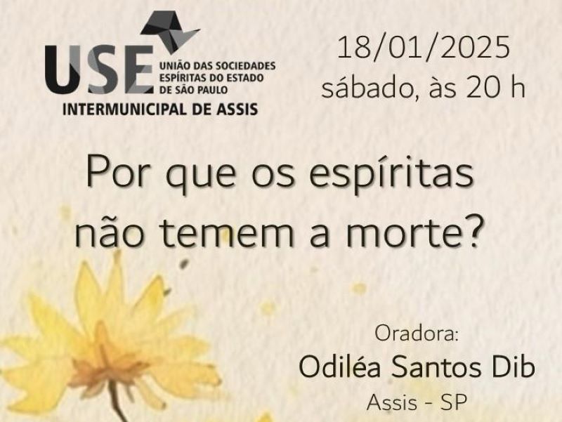 Sábado tem palestra espírita na Associação Filantrópica 