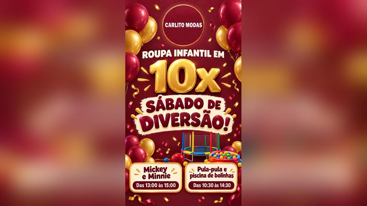 Carlito Modas prepara sábado especial de Dia das Crianças com diversão e roupas infantis em até 10x